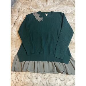 Logo Lavish Waffle knit Layered embroidered green Y2K cottagecore sweater medium